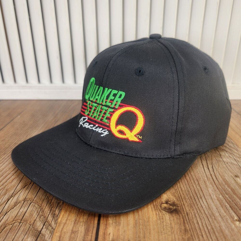 VTG Quaker State Racing Snapback Hat Cap Black Embroidered 90s Auto Sports Dad